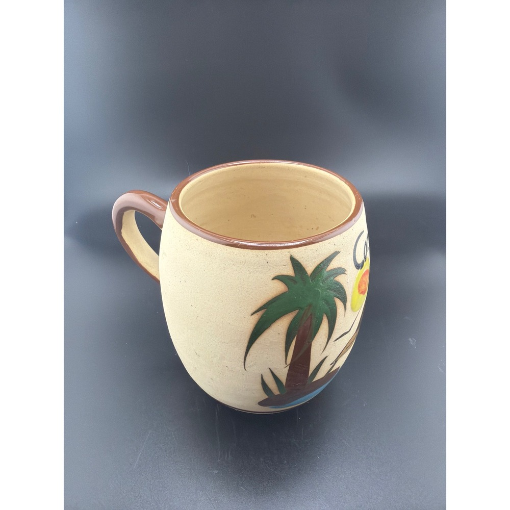 Cozumel Mexico Handmade Pottery Mug Sea Turtle Palm Tree Hand Painted Signed